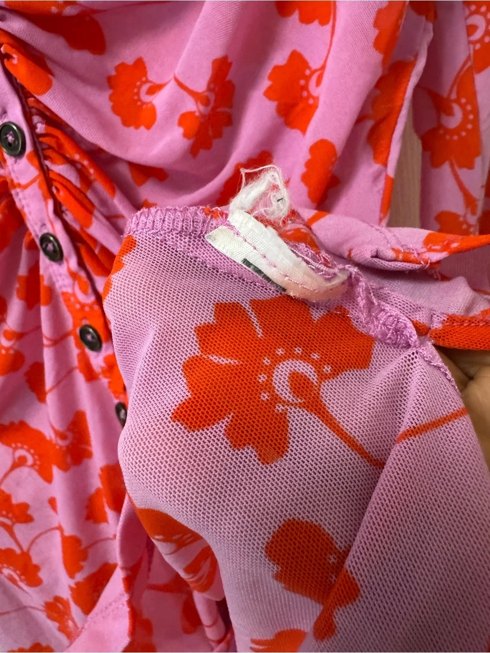 Free People Pink Button-Down Top with Red Floral Print